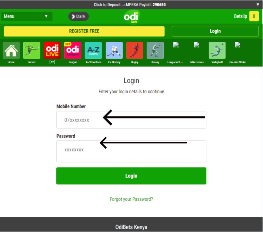 odibets login