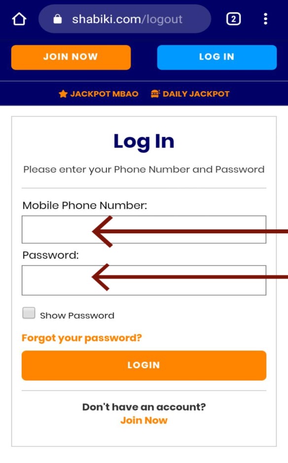 shabiki login