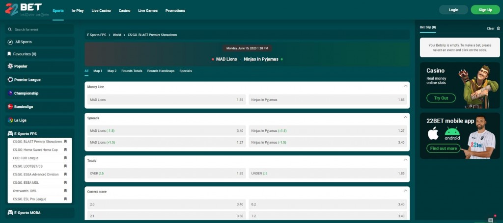 virtual sport 22bet