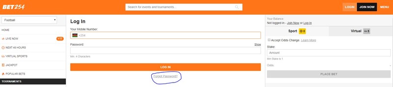 bet254 password reset