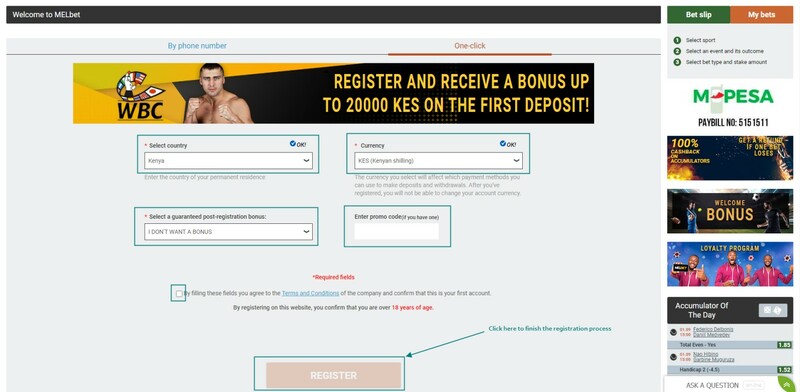melbet one click registration
